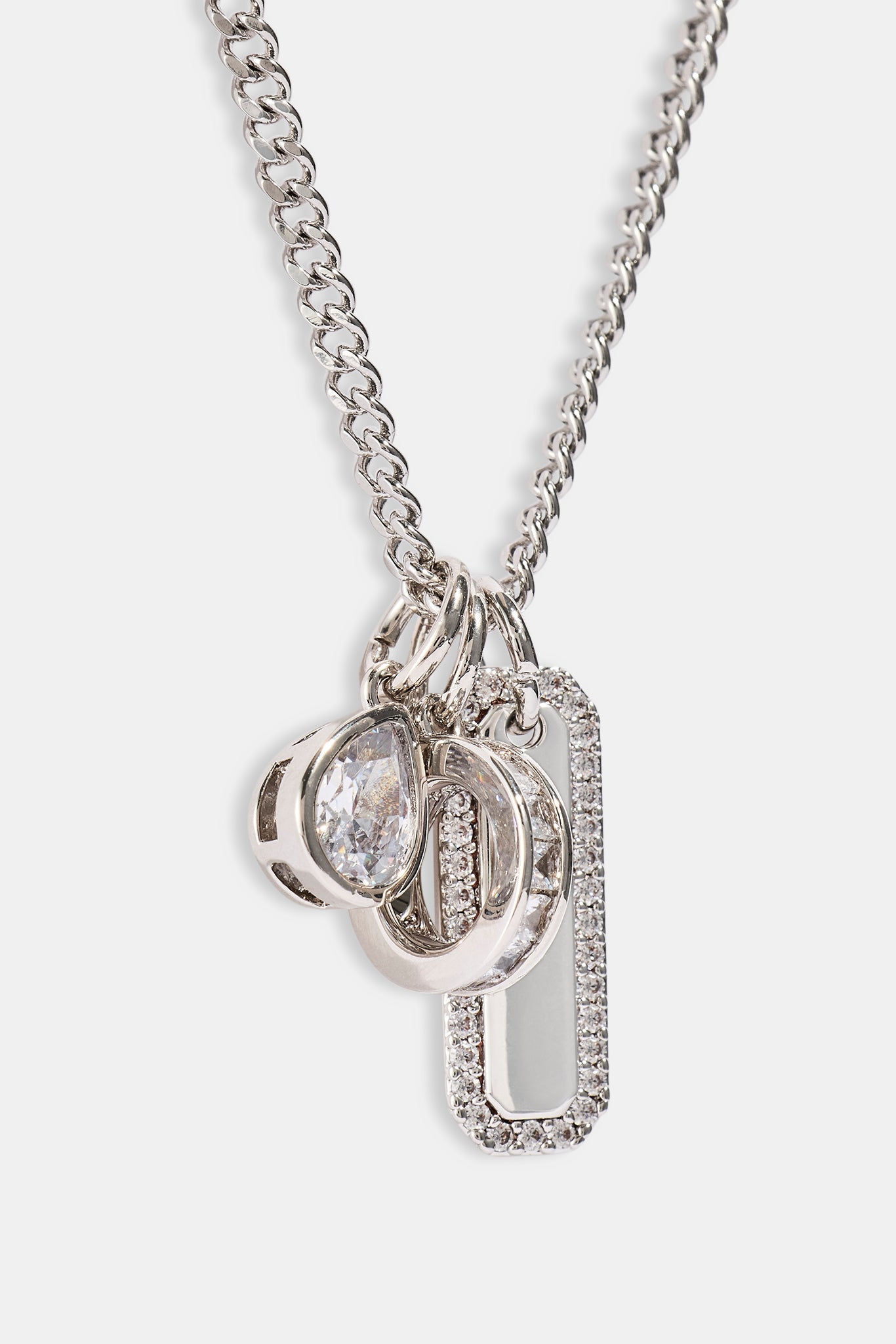 Triple Pendant Iced Necklace - 10mm - White