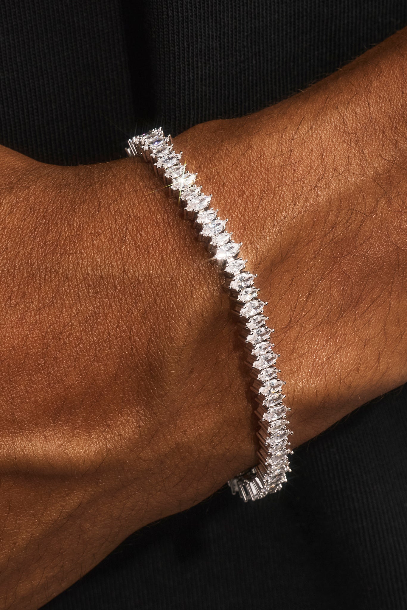 Mens Iced Marquise Mixed Shape Bracelet - 5mm - White