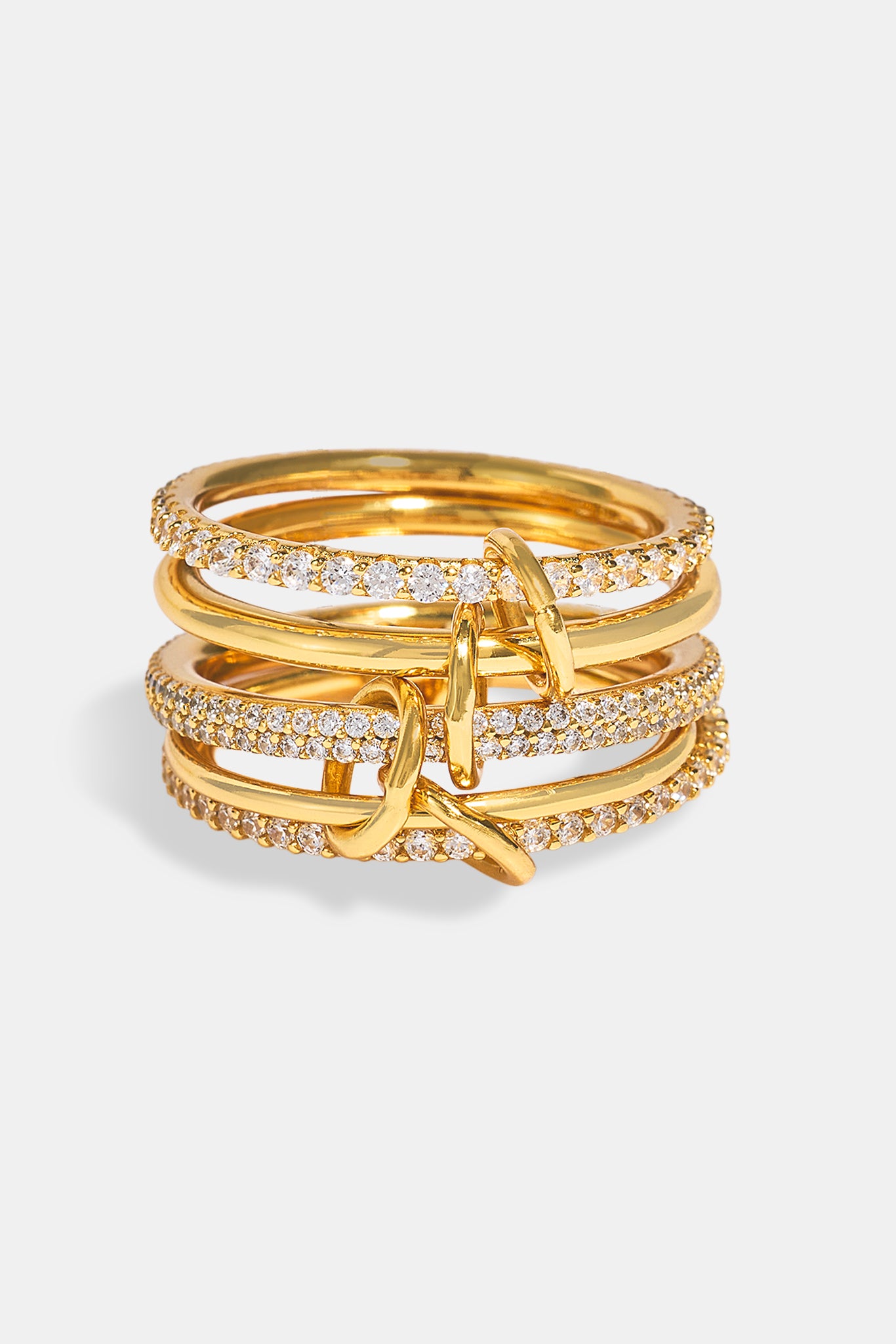 5 Row Polished & Iced Mix Ring - 8mm - Gold