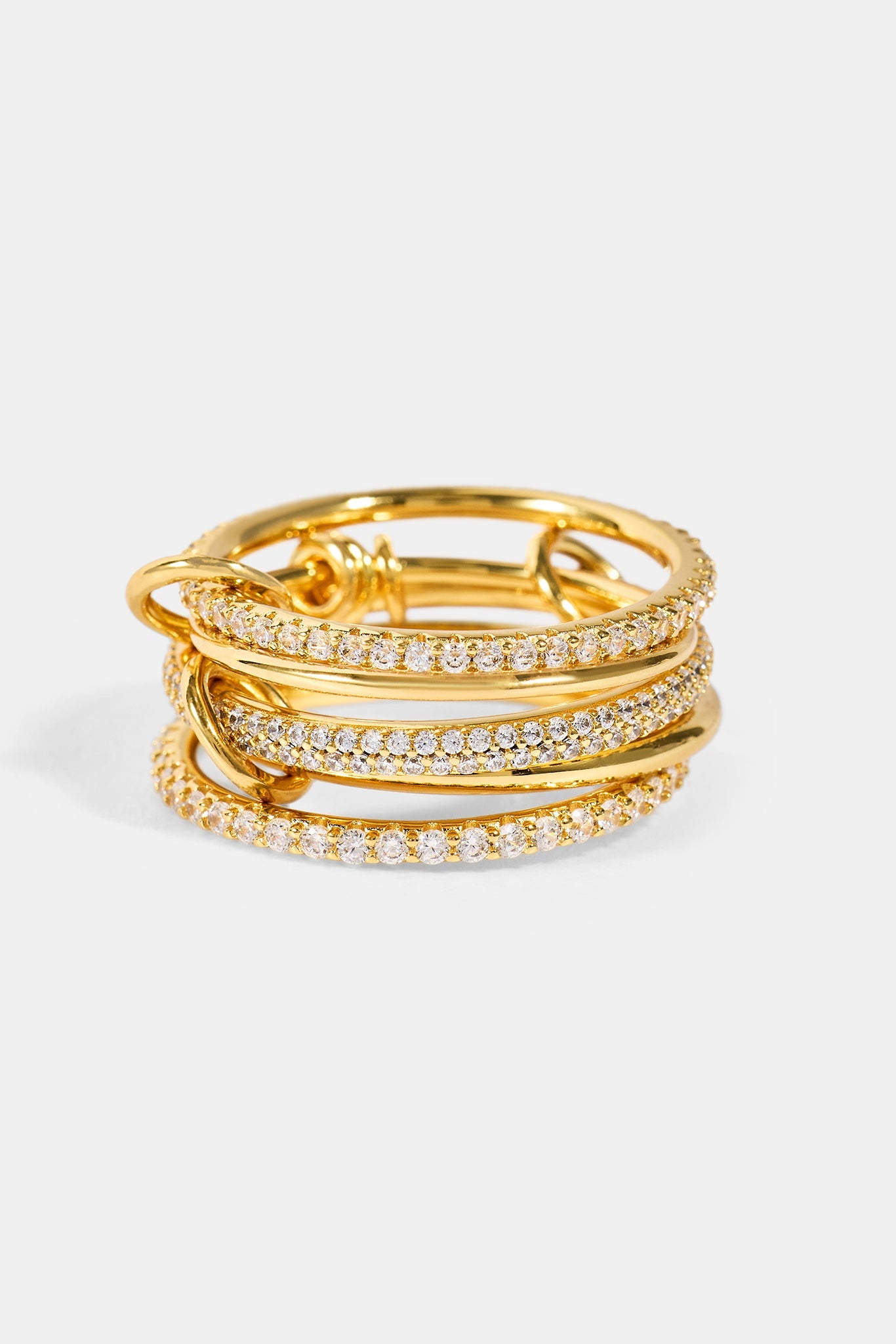 5 Row Polished & Iced Mix Ring - 8mm - Gold