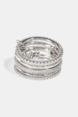 5 Row Polished & Iced Mix Ring - 8mm - White