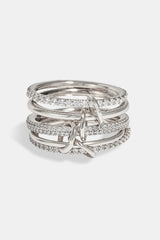 5 Row Polished & Iced Mix Ring - 8mm - White