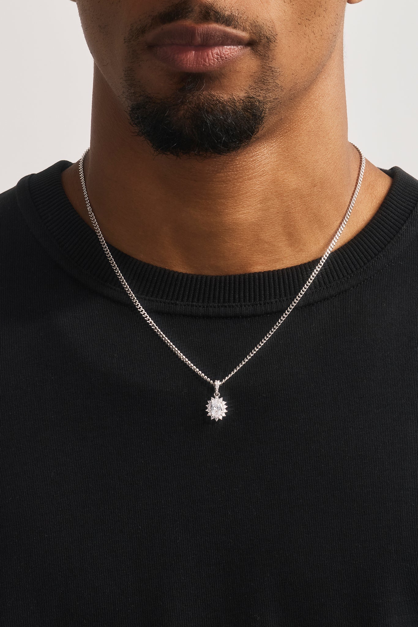 Floral Halo Pendant Necklace - 12mm - White