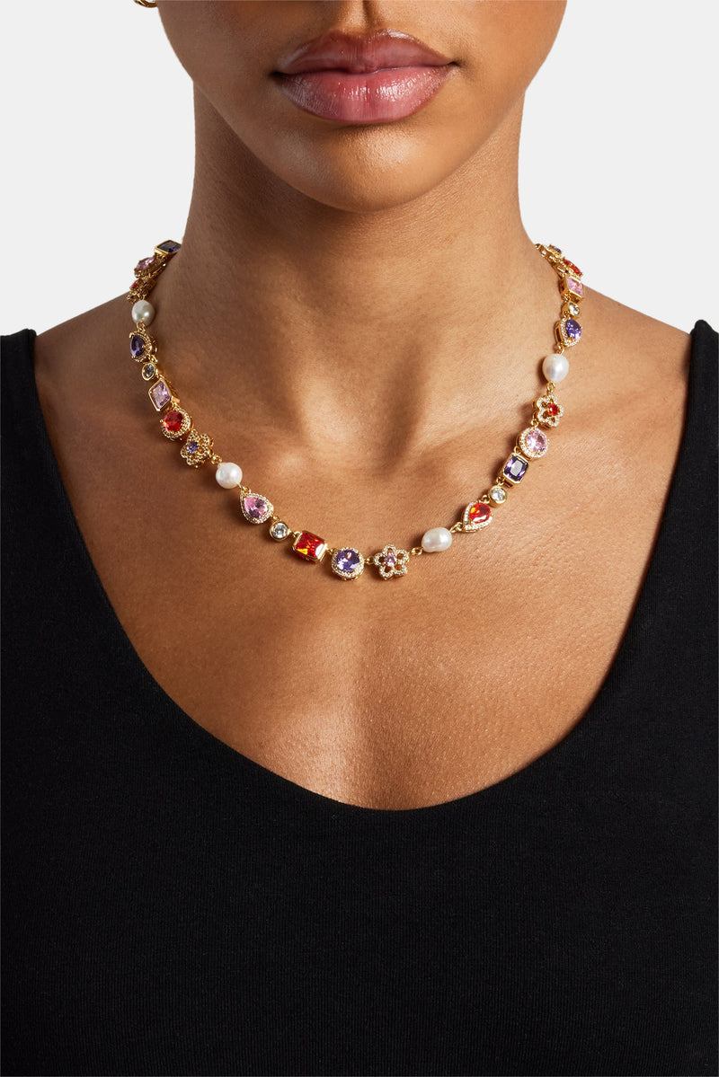 Freshwater Pearl & Multi Gemstone Chain