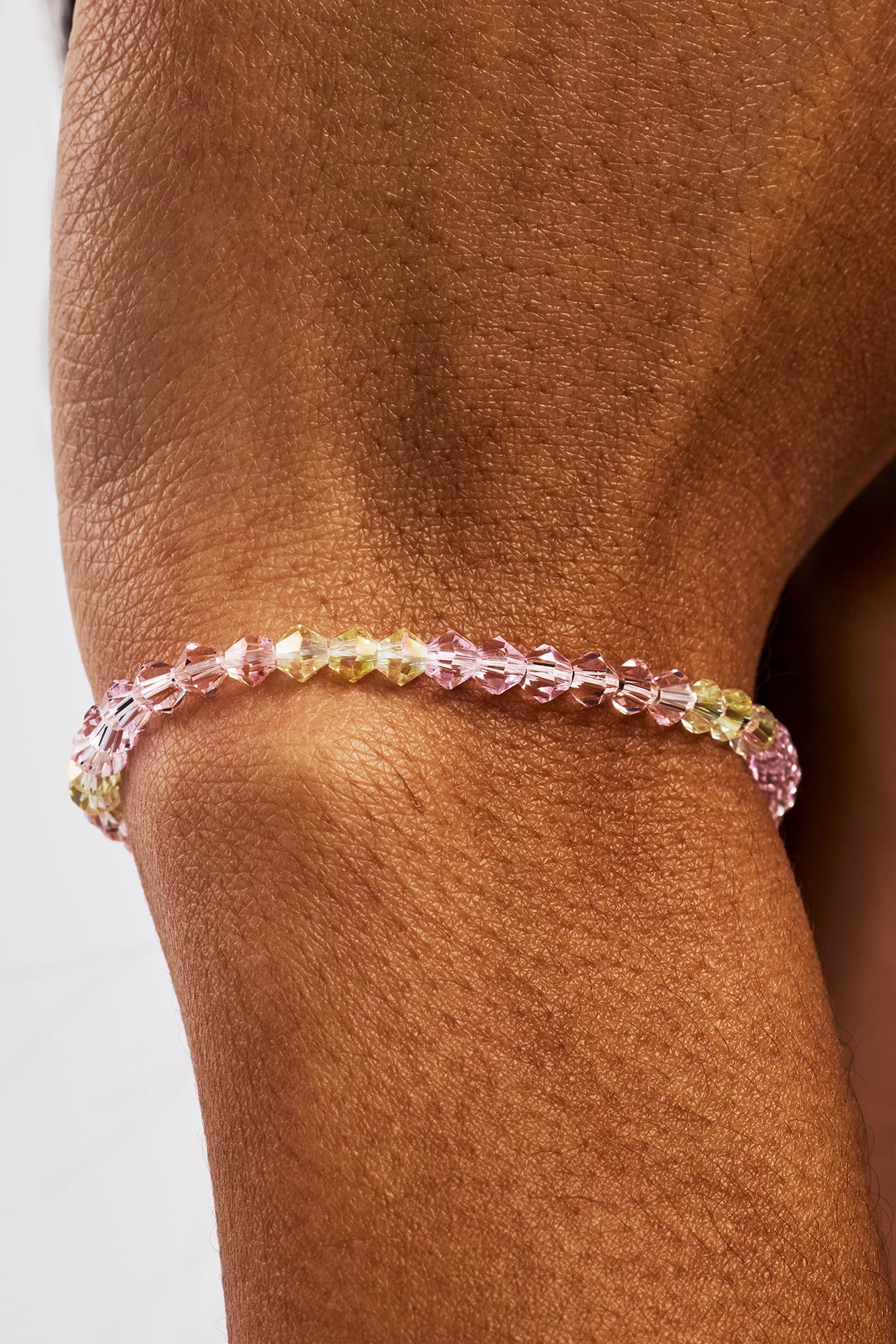 Pink & Lemon Glass Bead Bracelet - 4mm - White