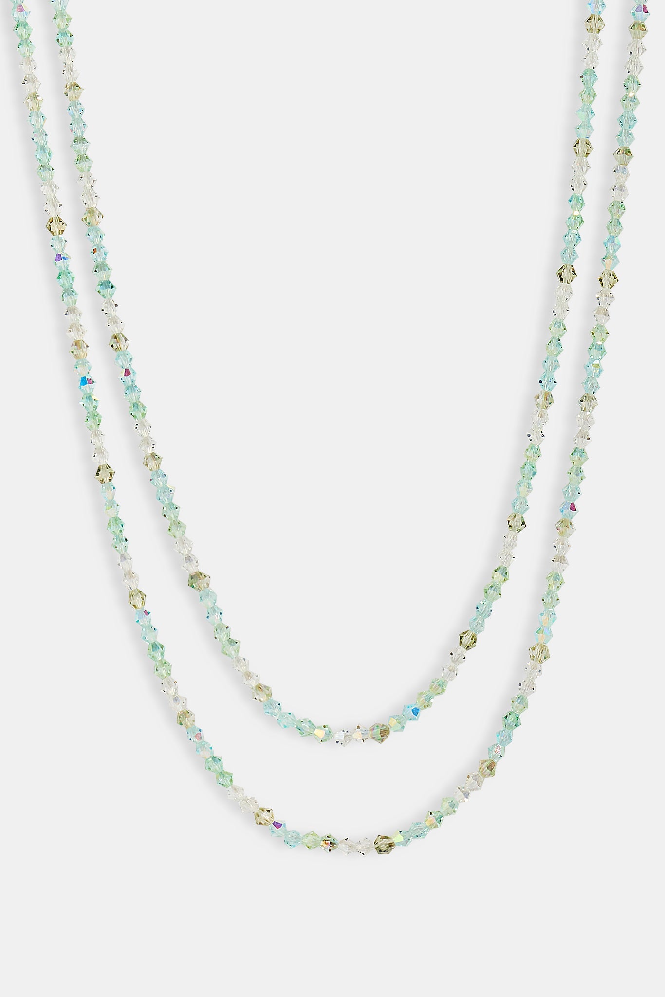 Green Double Layer Glass Bead Necklace - 4mm - White