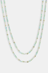 Green Double Layer Glass Bead Necklace - 4mm - White
