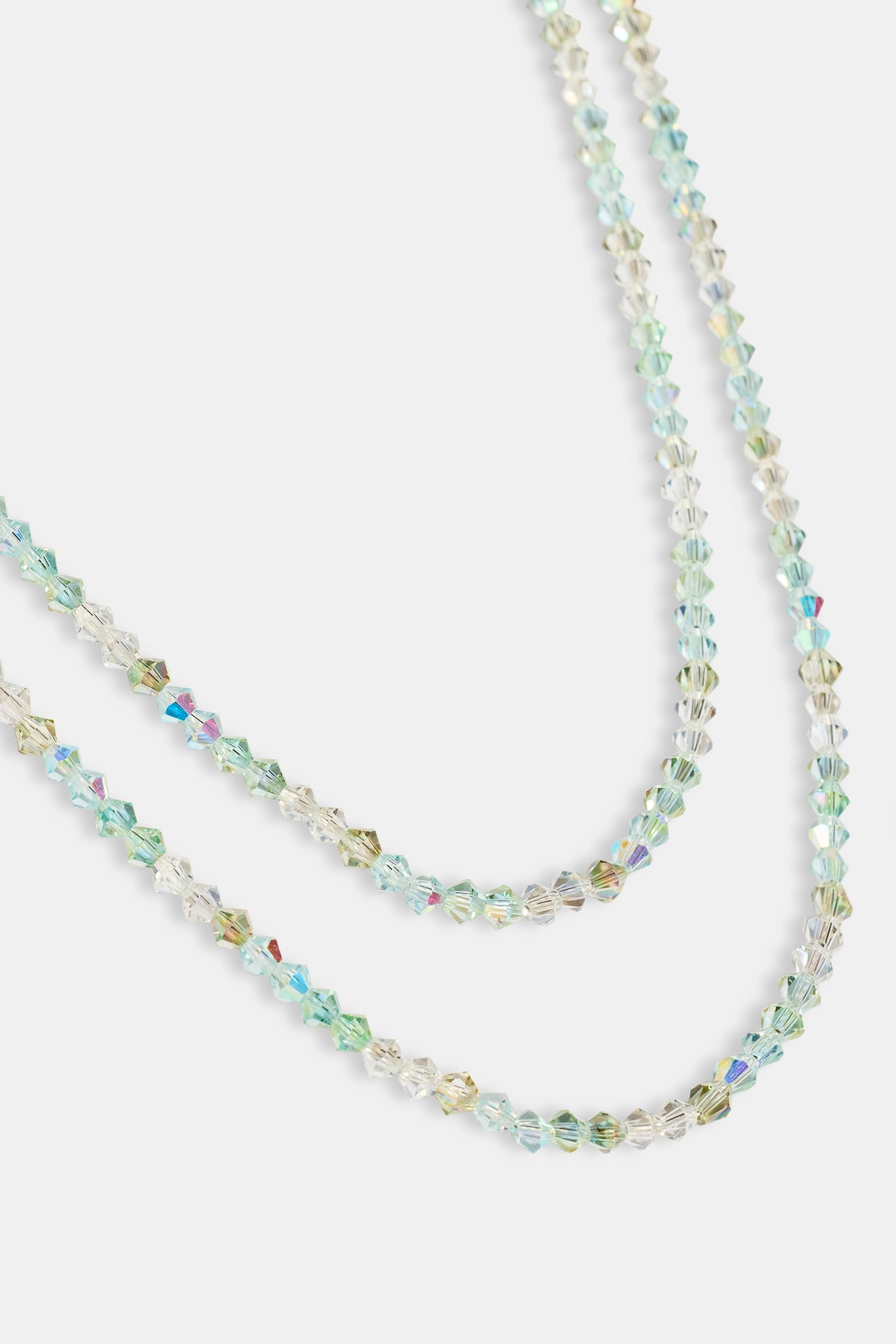 Green Double Layer Glass Bead Necklace - 4mm - White