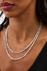 Green Double Layer Glass Bead Necklace - 4mm - White