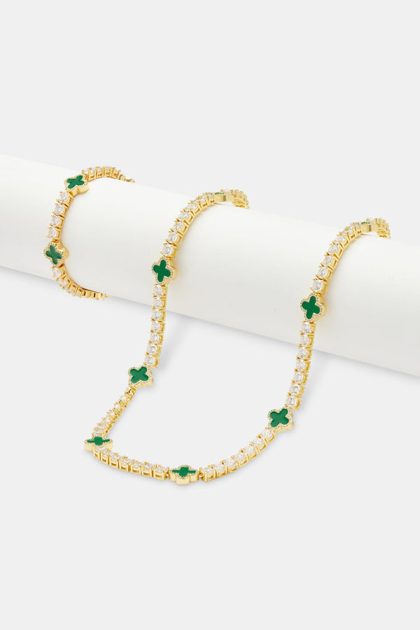 Green Motif Tennis Chain & Bracelet
