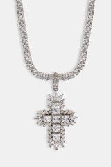Gemstone Iced Cross Pendant Tennis Necklace - 30mm - White