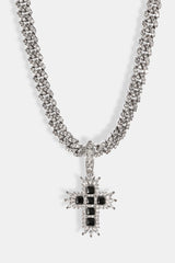 Black Iced Cross Pendant Cuban Necklace - 20mm - White