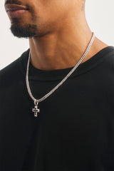 Black Iced Cross Pendant Cuban Necklace - 20mm - White