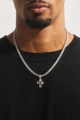 Black Iced Cross Pendant Cuban Necklace - 20mm - White