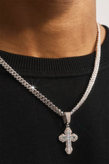 Blue Iced Cross Pendant Cuban Necklace - 25mm - White