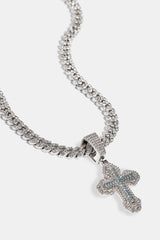 Blue Iced Cross Pendant Cuban Necklace - 25mm - White