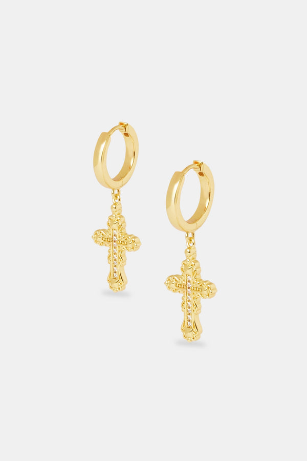 28mm Drop Cross Earring - Gold