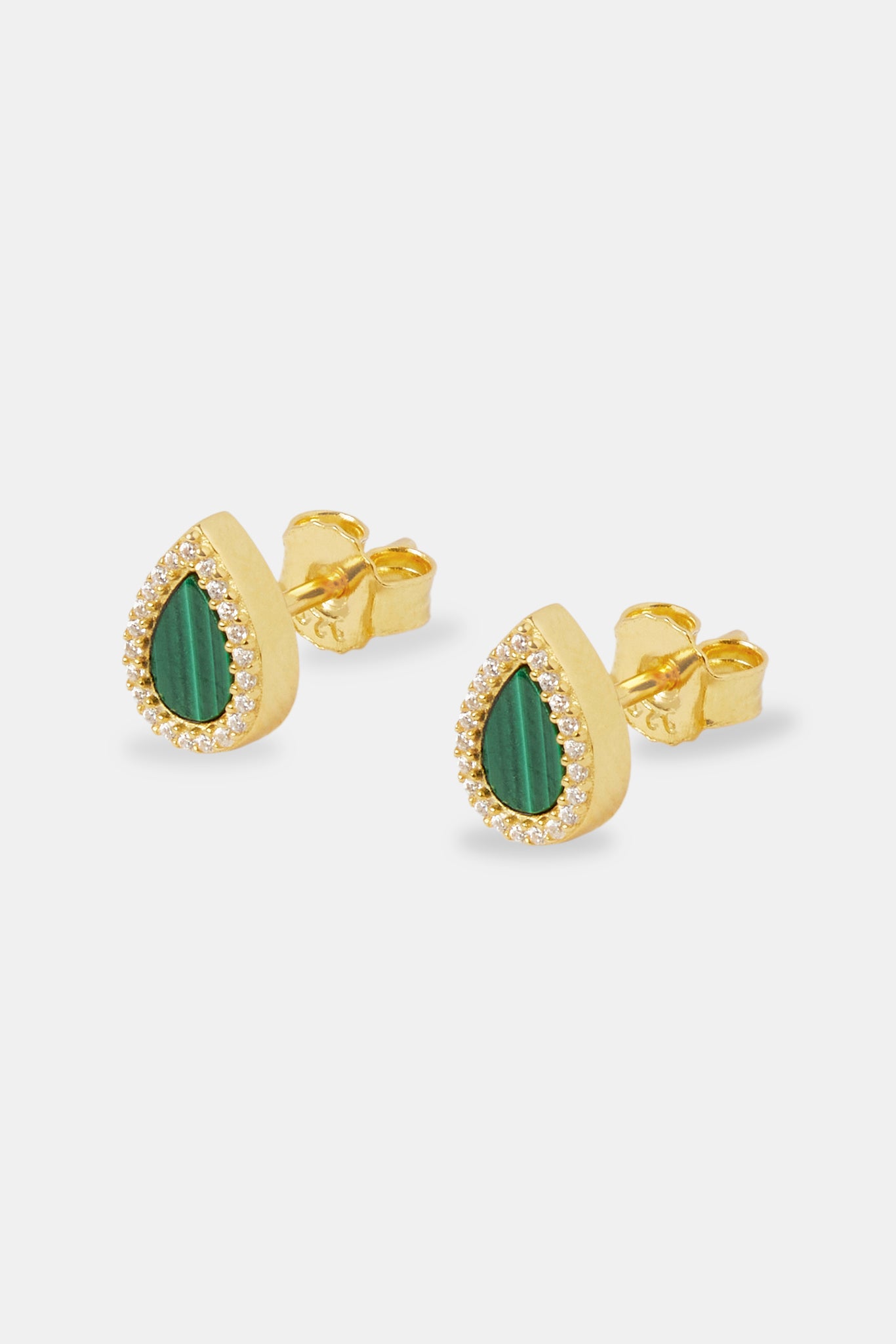 Green Malachite Pear Stud Earrings - 8mm