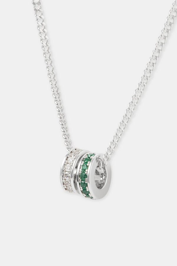 Green & Clear Iced Ring Necklace - 15mm