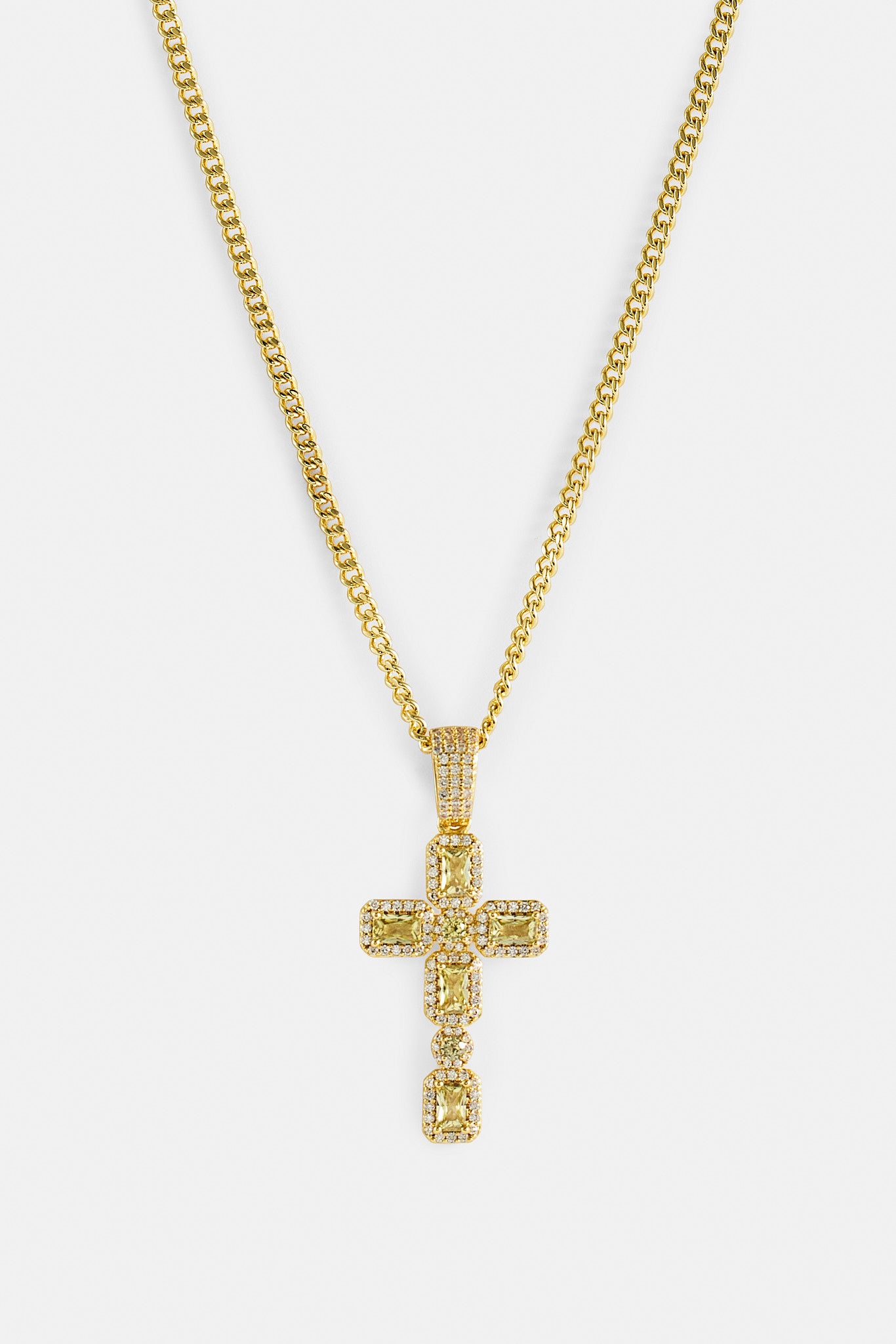 Iced Green Gemstone Cross Cuban Necklace - 40mm