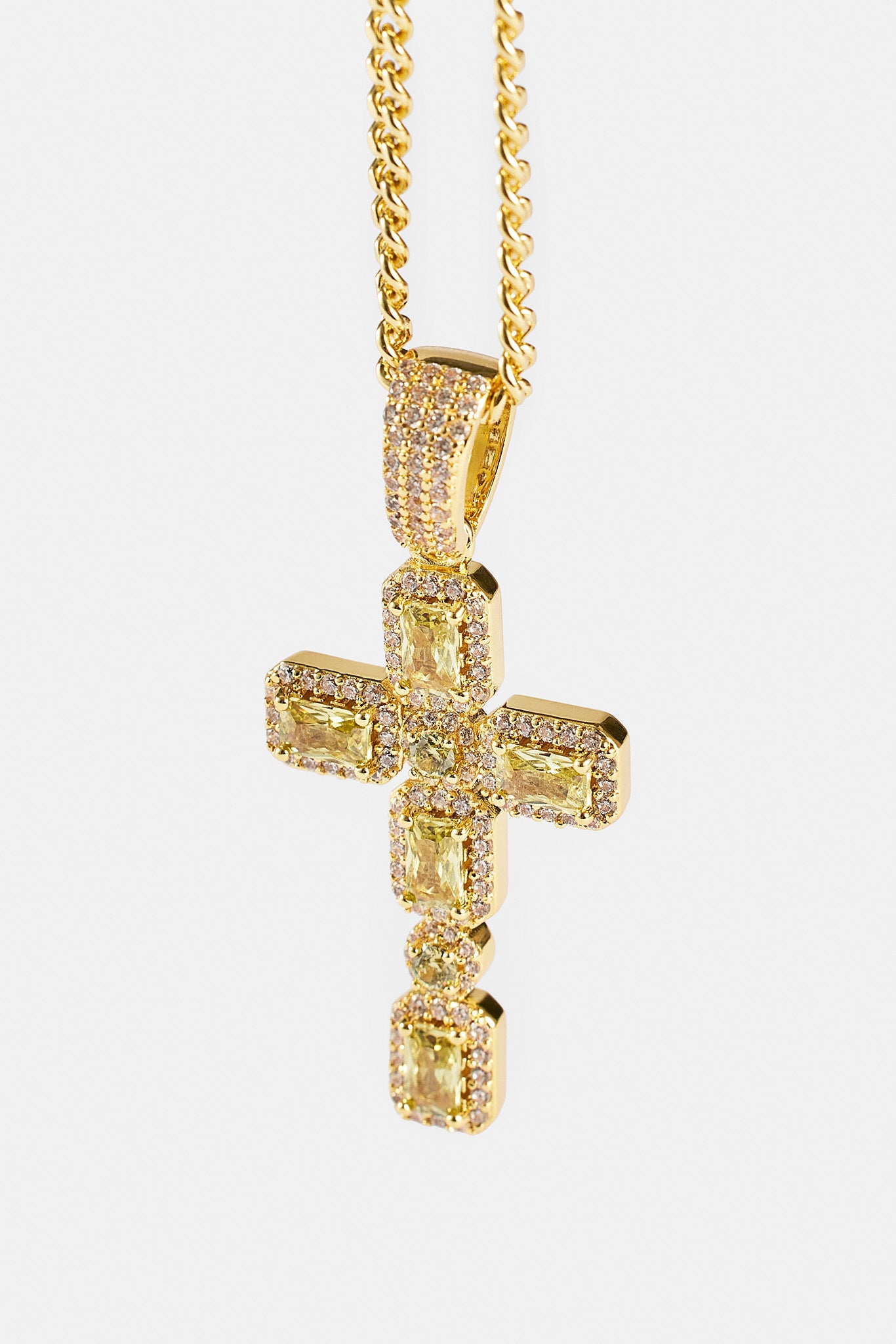 Iced Green Gemstone Cross Cuban Necklace - 40mm | Womens Necklaces