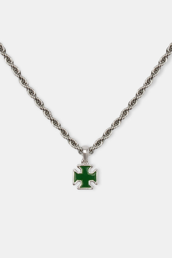 Green Enamel Cross Motif Necklace - 10mm