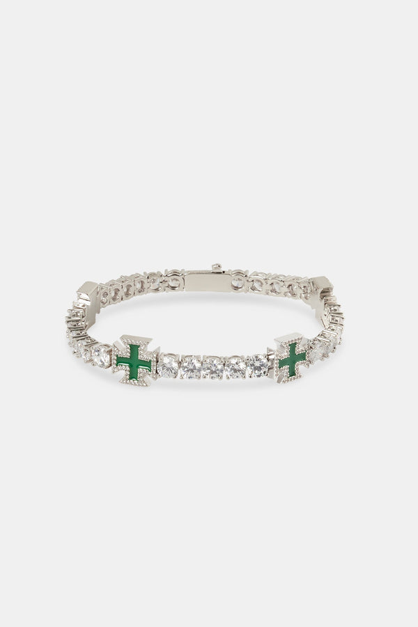 Green Cross Motif Tennis Bracelet - 5mm