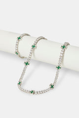 Green Cross Motif Tennis Chain & Bracelet - 5mm