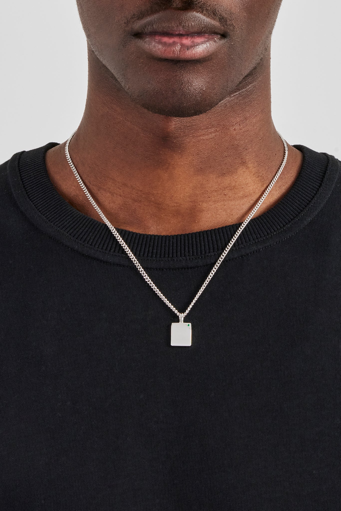 Green Stone Dog Tag Necklace - 15mm