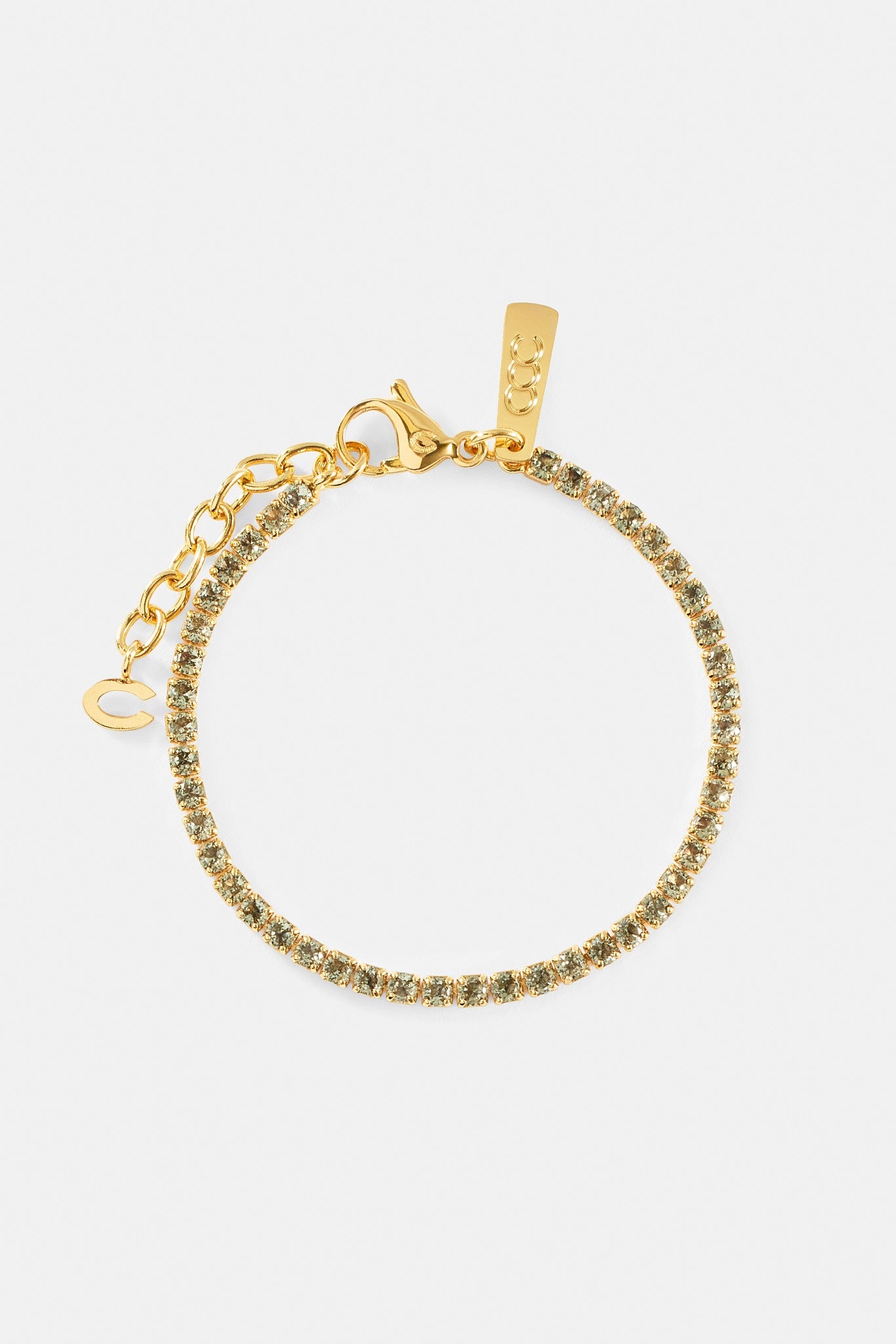 Light Green Micro Tennis Bracelet - 2.5mm - Gold