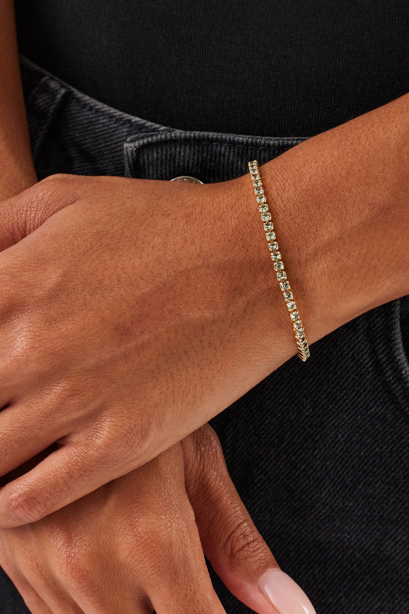 Light Green Micro Tennis Bracelet - 2.5mm - Gold