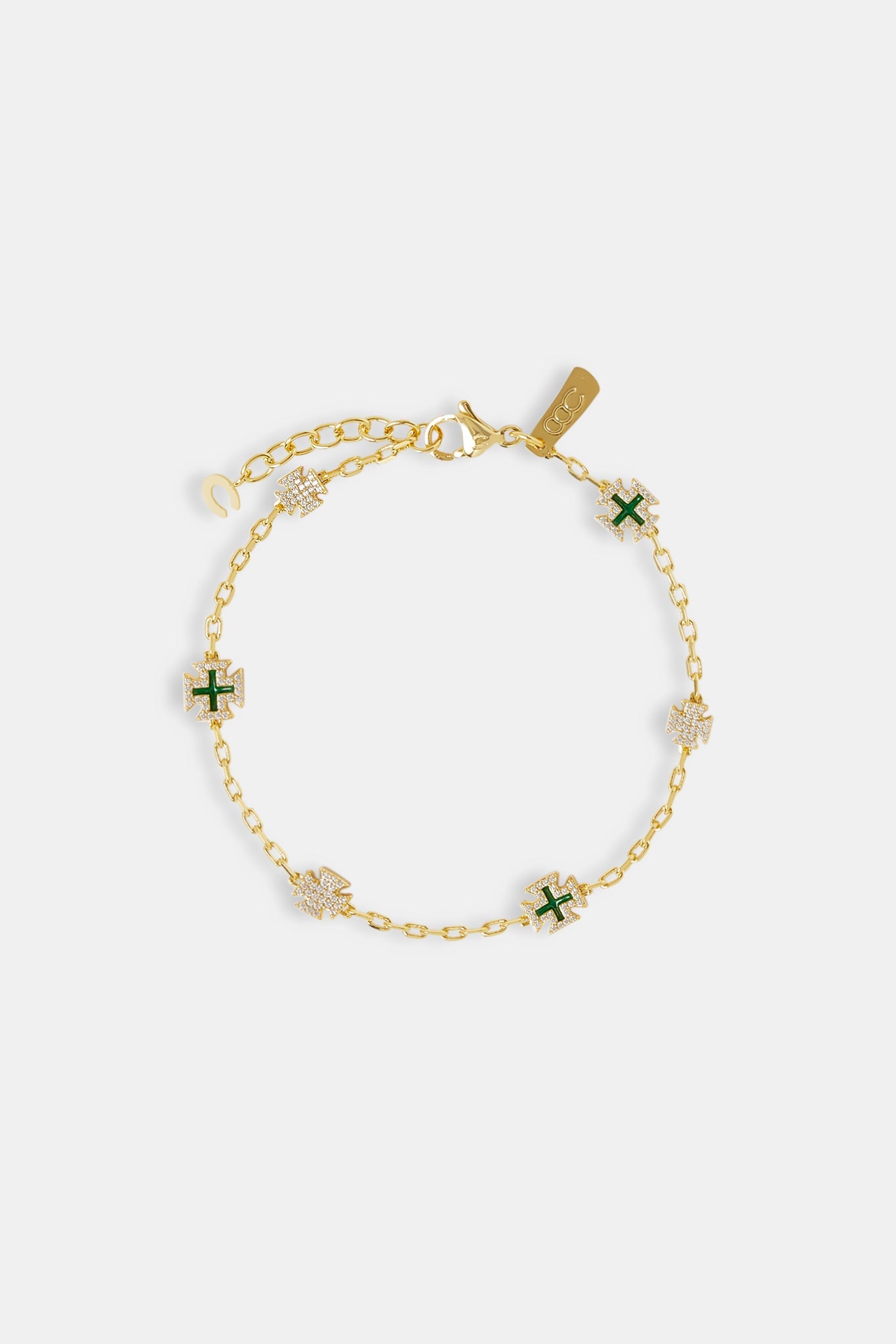 Green Enamel Micro Motif Rolo Bracelet - 8mm - Gold