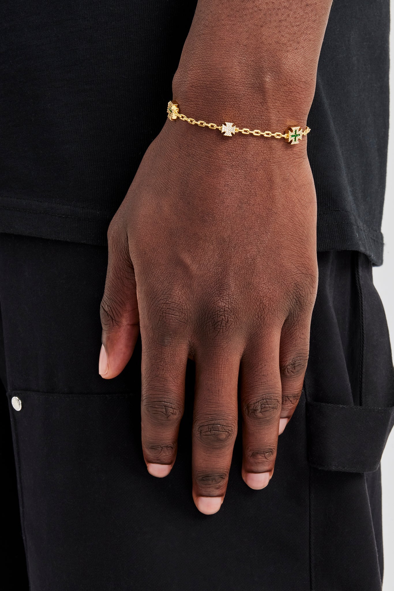 Green Enamel Micro Motif Rolo Bracelet - 8mm - Gold