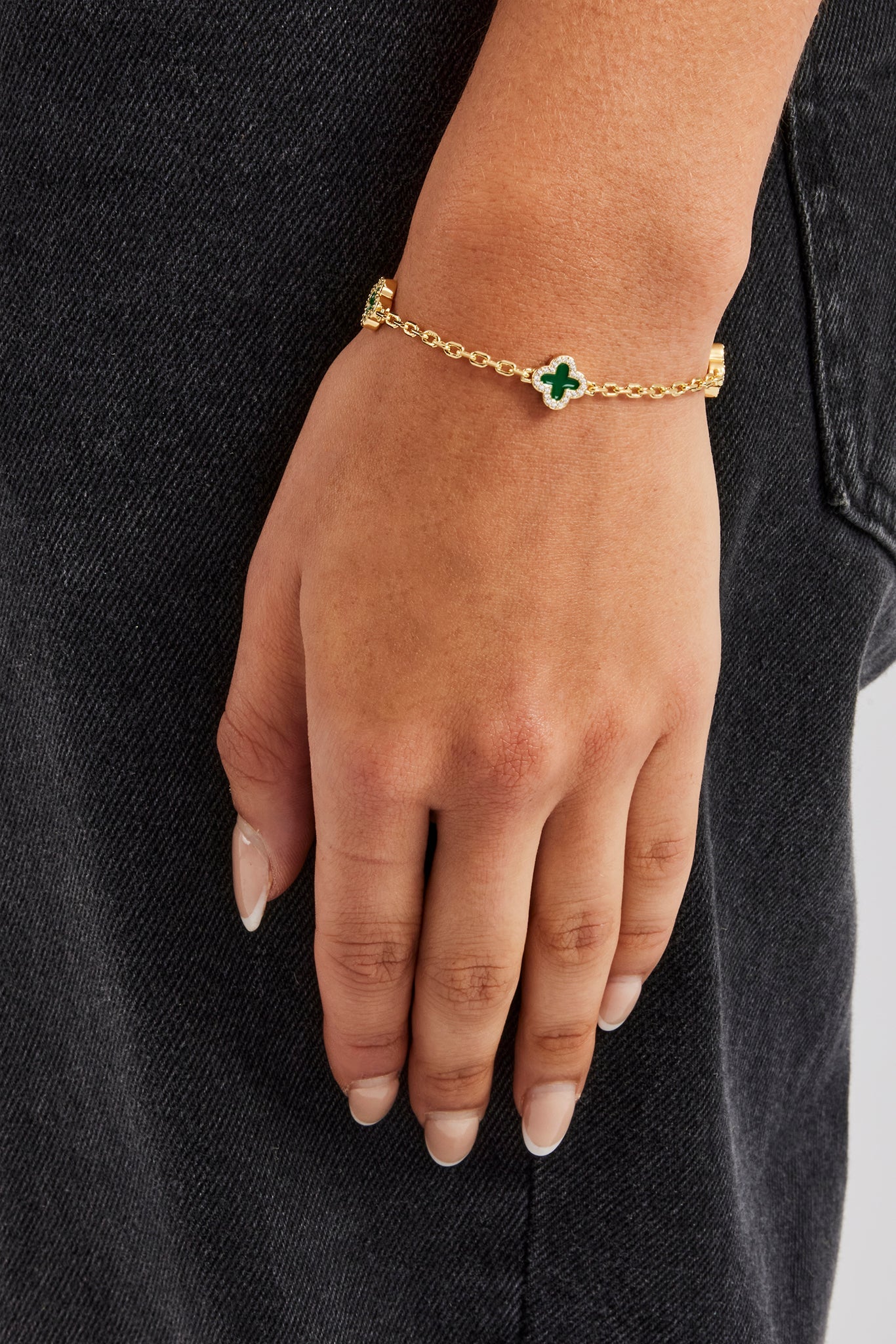 Green Enamel Motif Rolo Link Bracelet - 10mm | Womens Bracelets