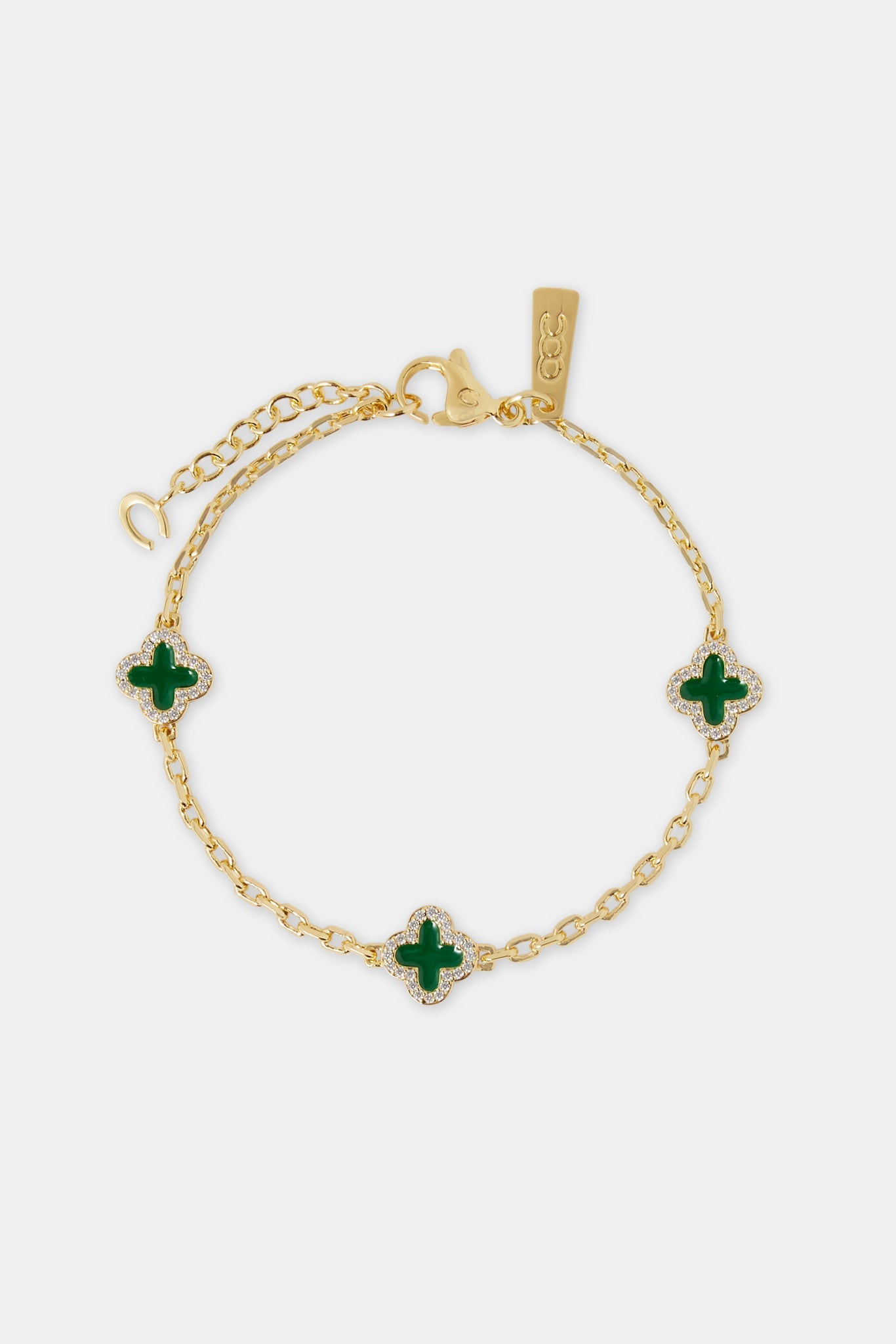 Green Enamel Motif Rolo Link Bracelet - 10mm | Womens Bracelets