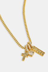 Heart Triple Motif Necklace - 12mm - Gold