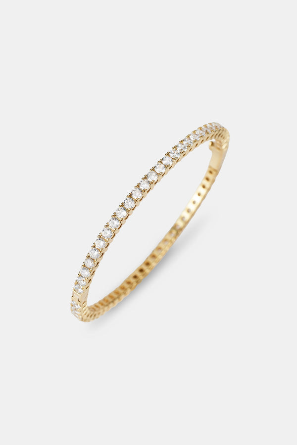 Iced Tennis Bangle - 3mm - Gold