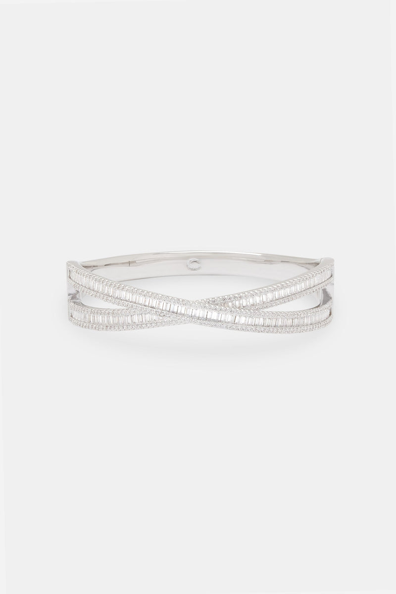 Iced Baguette Cross Over Bangle - 6mm