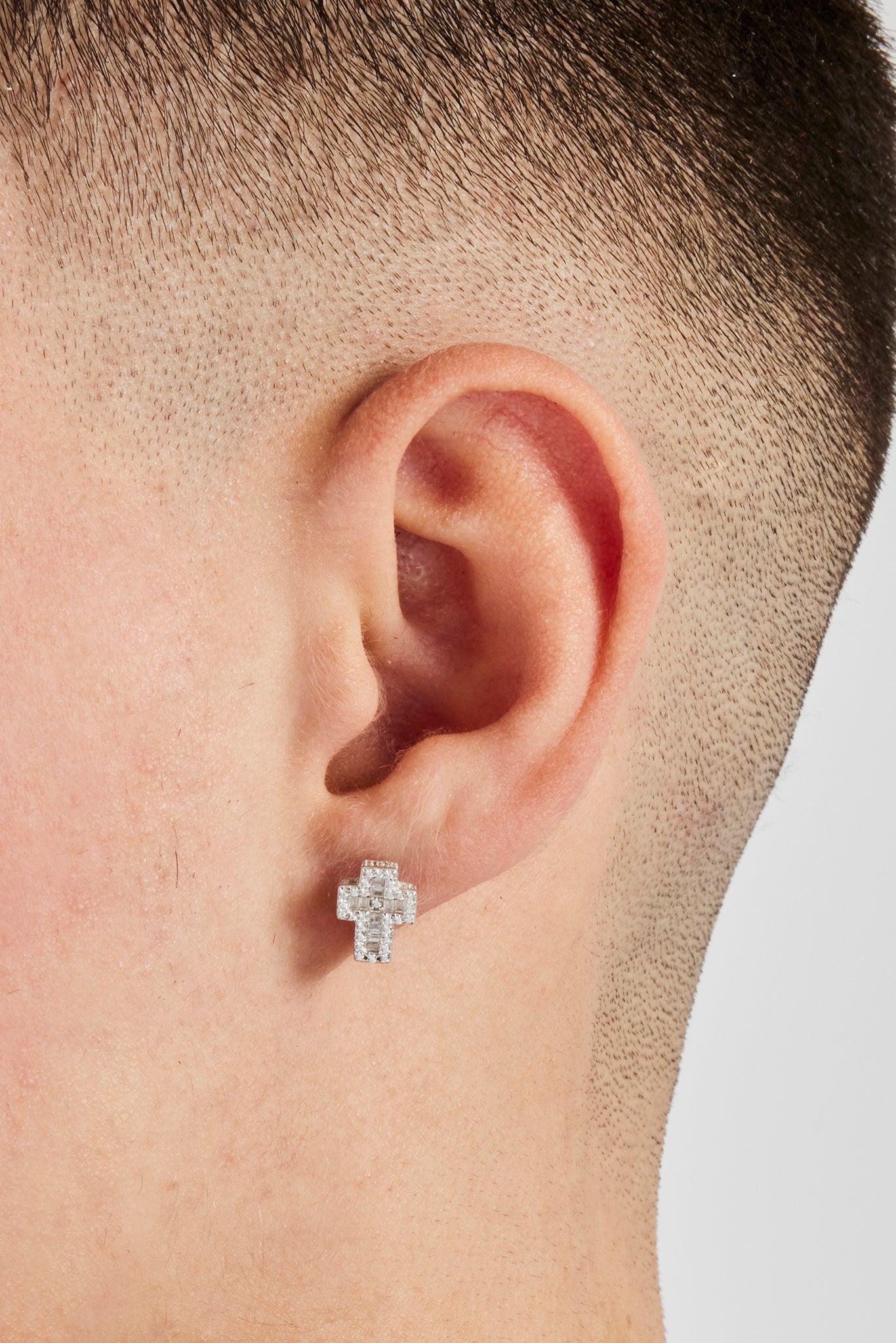 Iced Baguette Cross Stud Earrings - 8mm