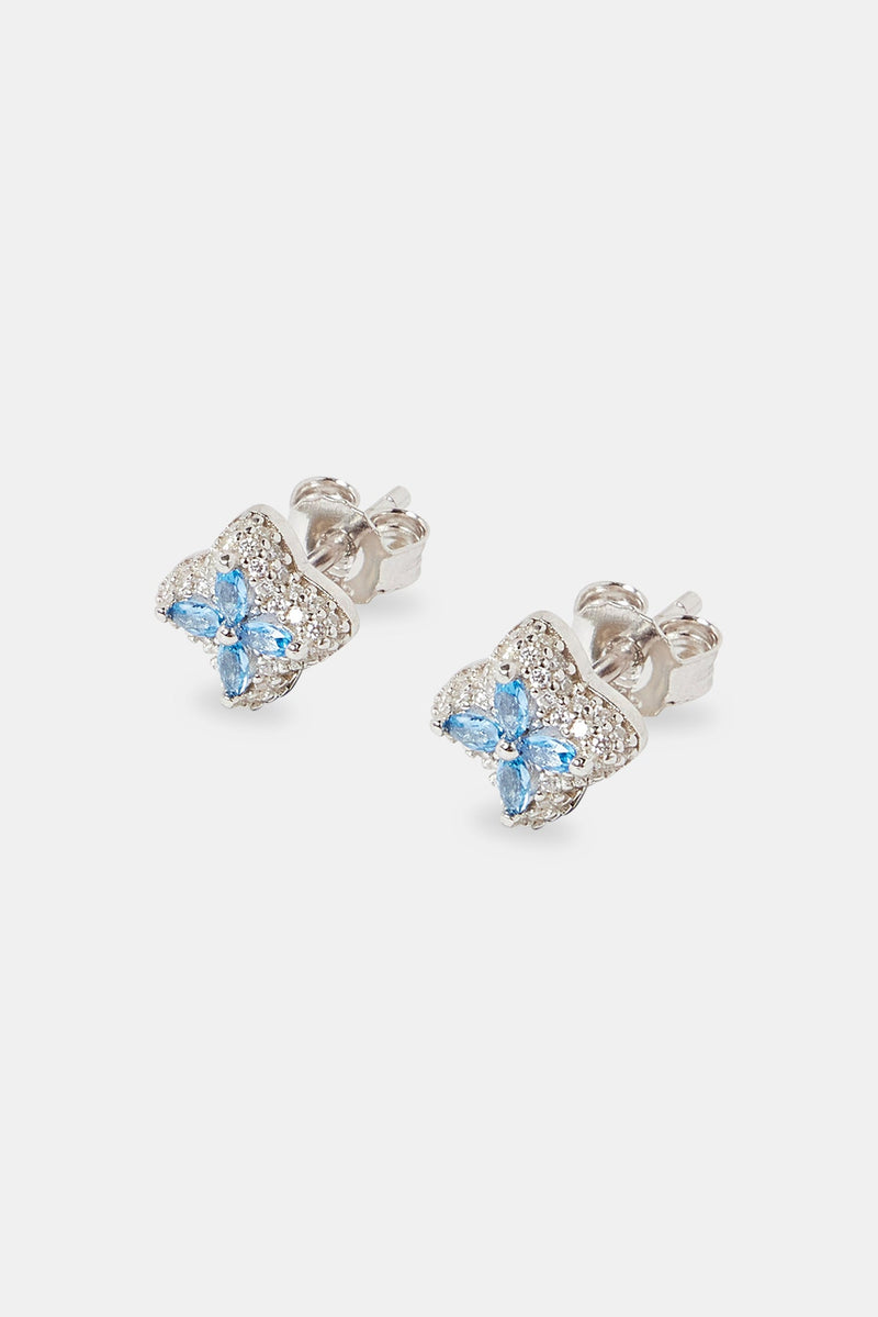 Iced Blue Baguette Motif Stud Earrings - 8mm