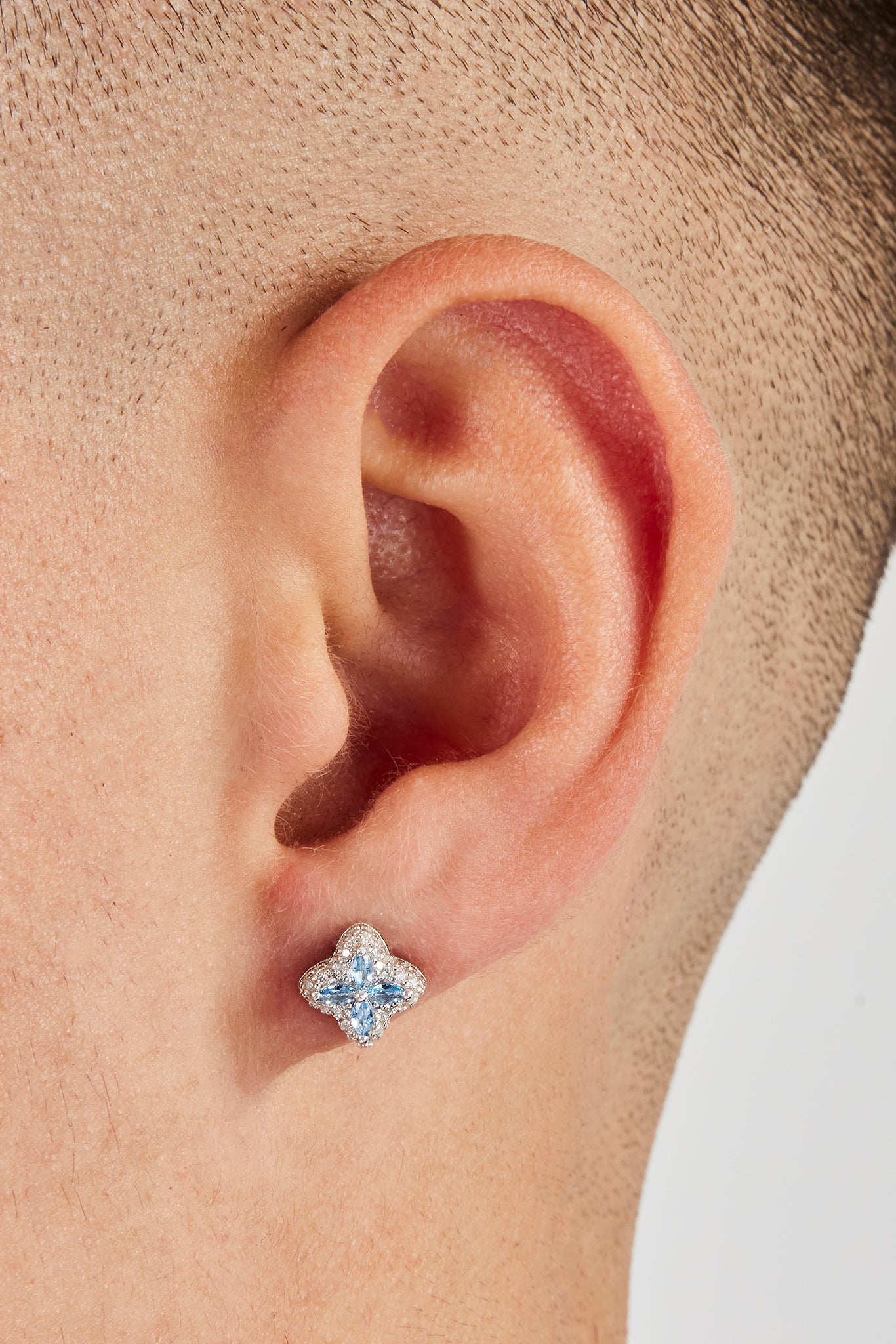 Iced Blue Baguette Motif Stud Earrings - 8mm