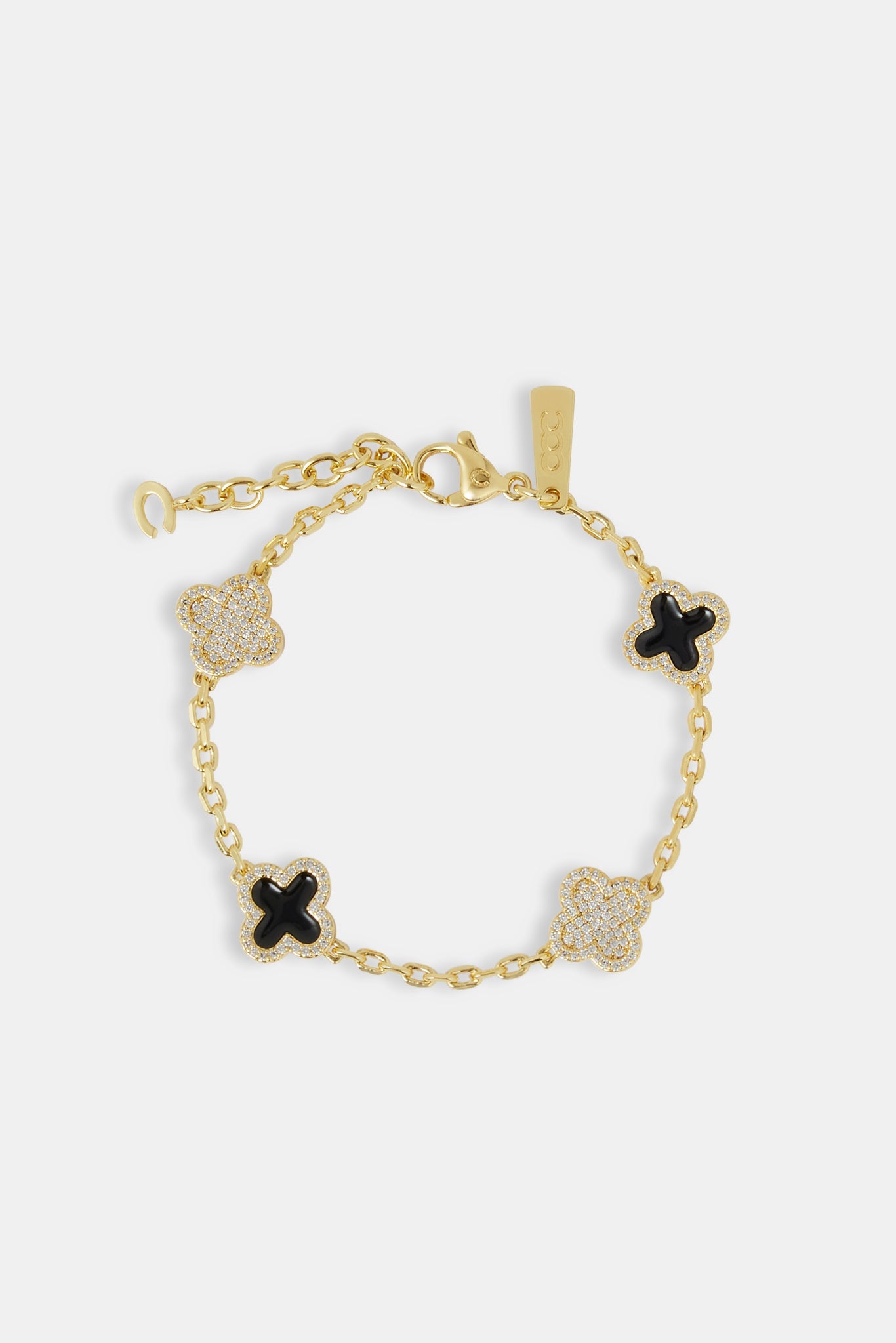 Iced & Black Enamel Motif Rolo Link Bracelet - 12mm | Womens