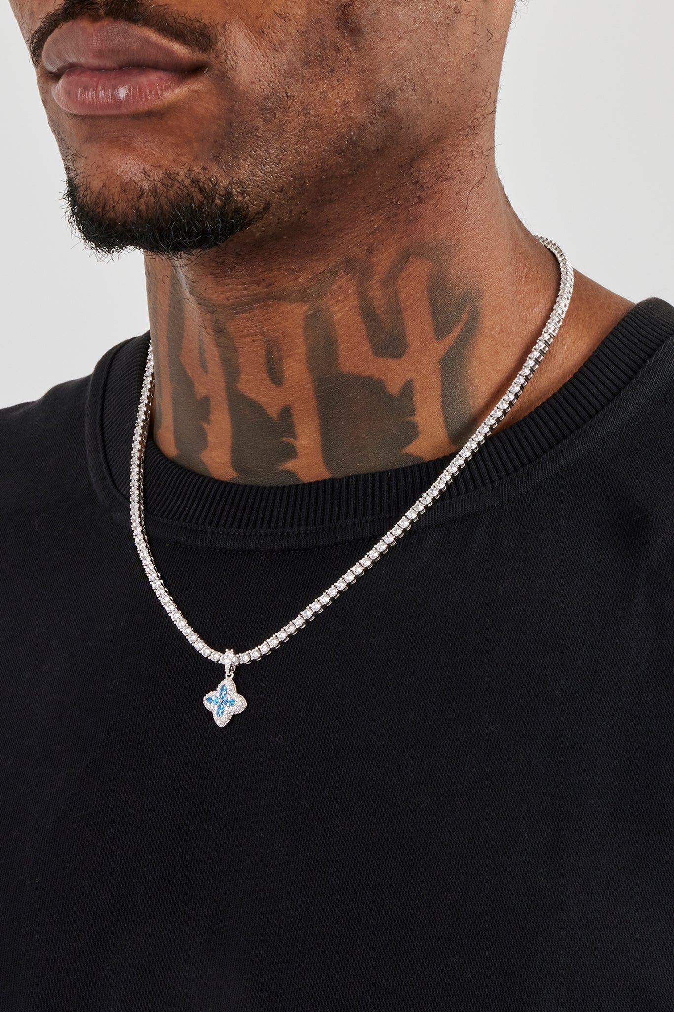 Iced Blue Baguette Motif Infinity Pendant - 15mm