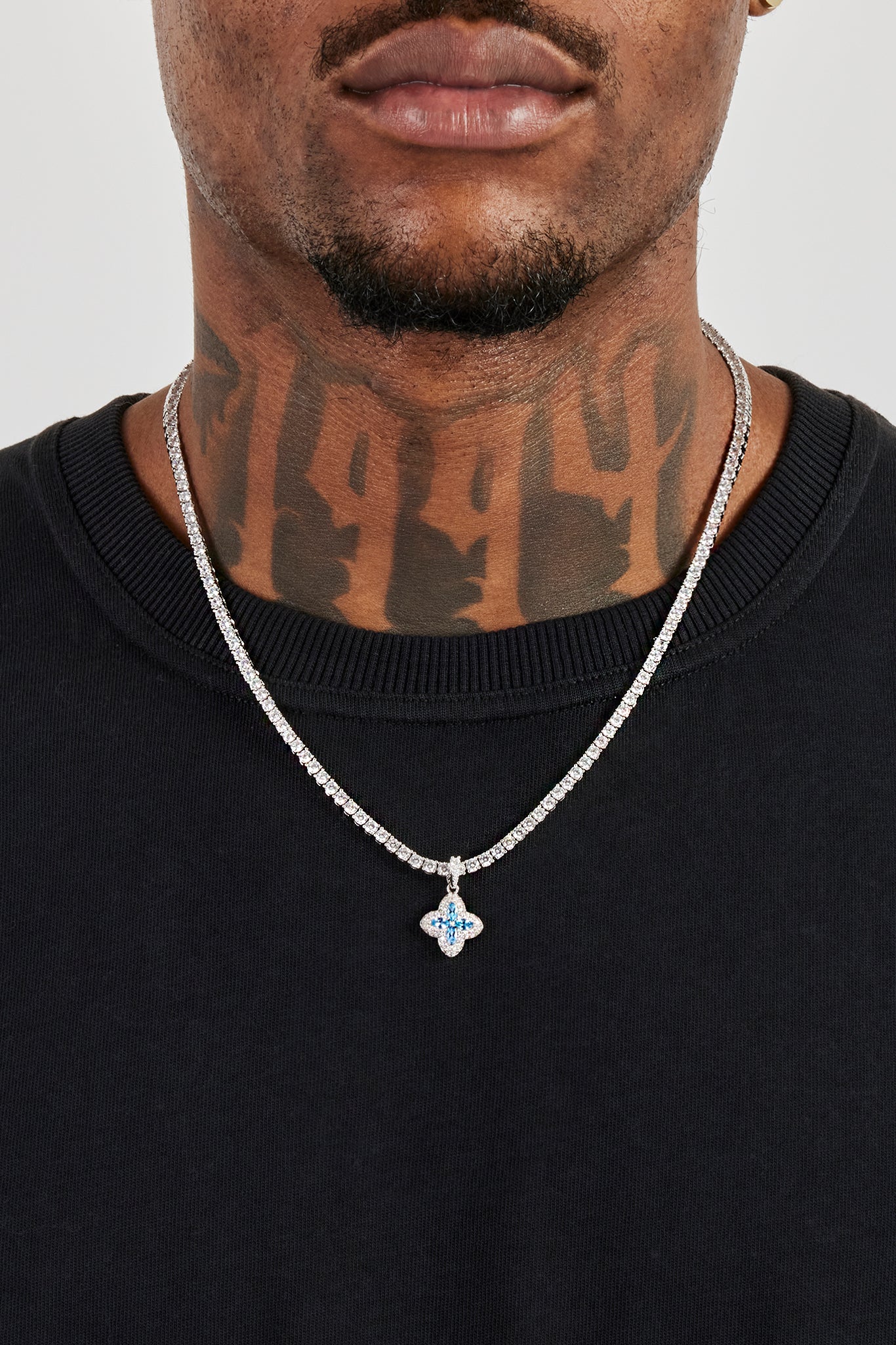 Iced Blue Baguette Motif Infinity Pendant - 15mm