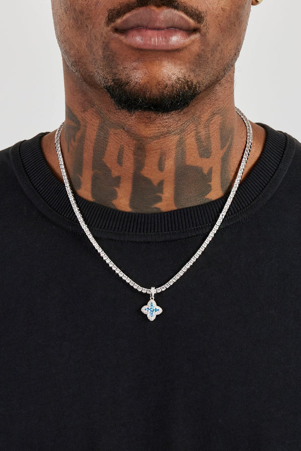 Iced Blue Baguette Motif Infinity Pendant - 15mm