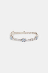 Iced Blue Baguette Motif Tennis Bracelet - 5mm