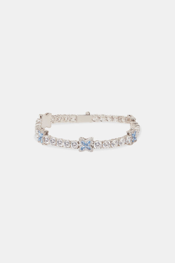 Iced Blue Baguette Motif Tennis Bracelet - 5mm