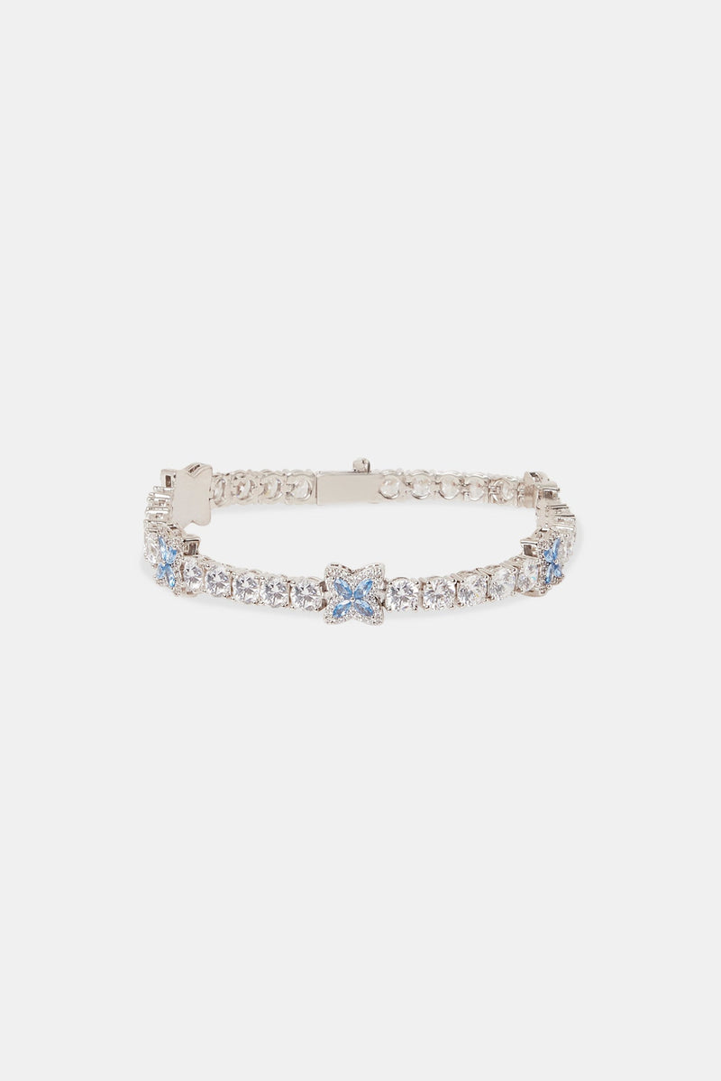 Iced Blue Baguette Motif Tennis Bracelet - 5mm