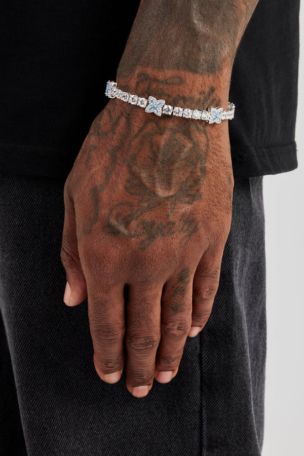 Iced Blue Baguette Motif Tennis Bracelet - 5mm