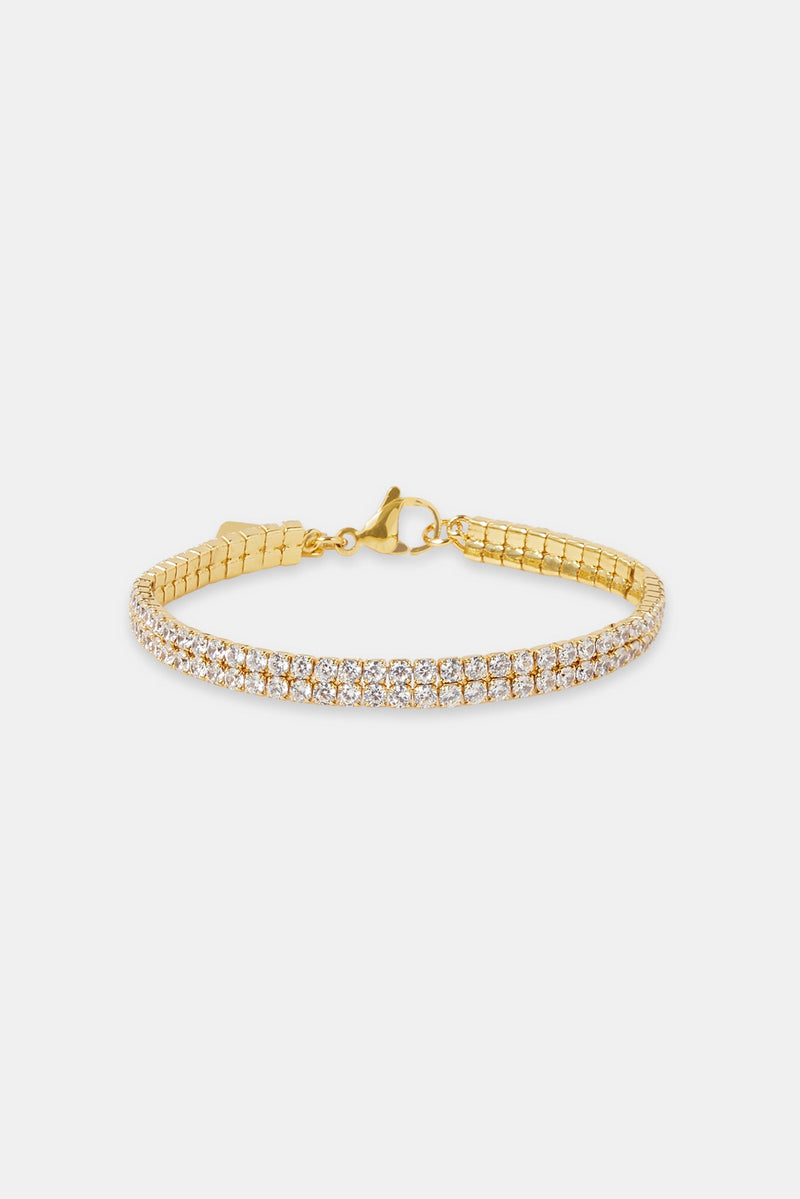 Iced Double Tennis Bracelet - 5mm - Gold